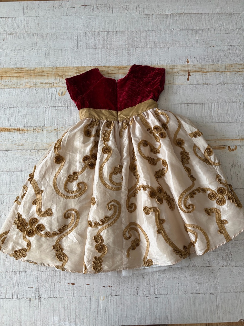Disney Store size Small 5/6 Belle Red Velvet Gold Swirl Holiday Princess Dress - Picture 11 of 11